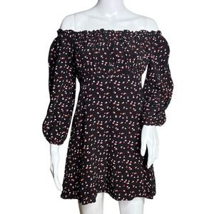 Lovers & Friends Dress Women Small Black Red Hearts Mini Off Shoulder Party Date